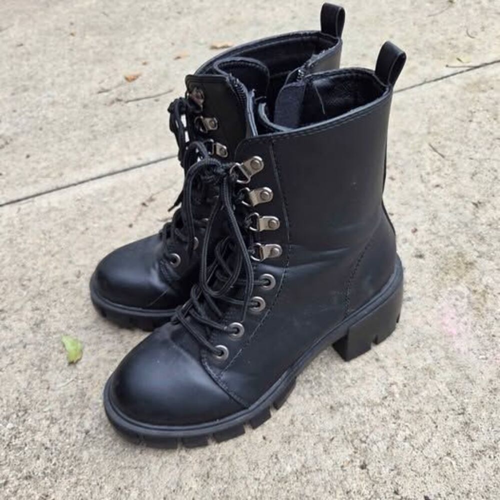 Nicole Miller Black Combat Boots